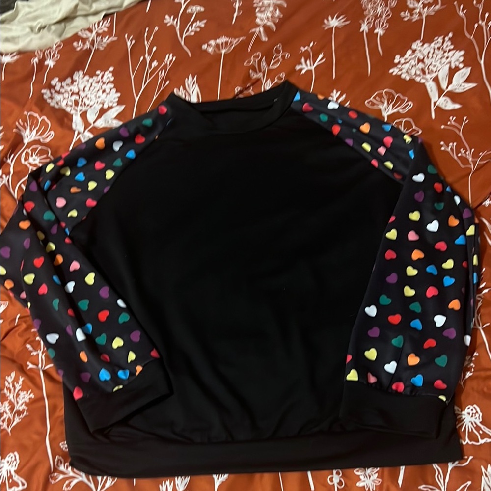 COPY - Black Sweatshirt with Colorful Heart Sleeves